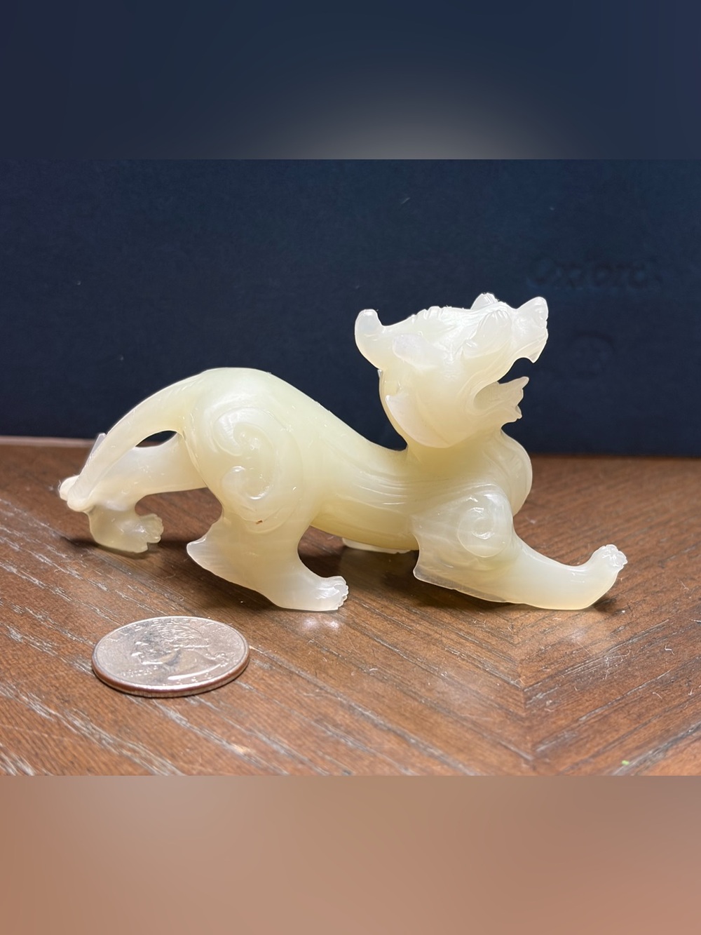 Vintage Chinese Qilin Carved Jade-Like Guardian Beast Figurine